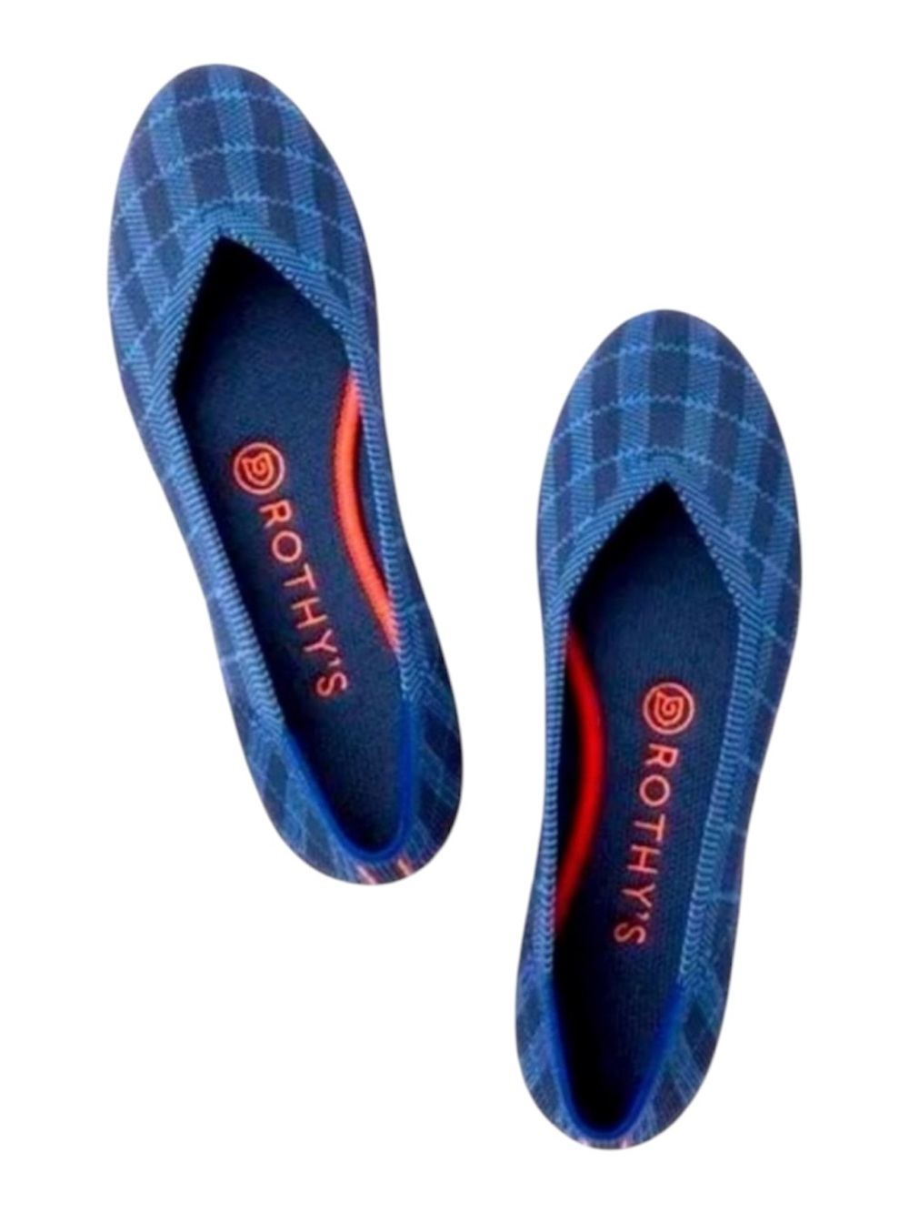 Rothy's The Flat Indigo Gingham retired Flats with Orange Sole women’s size 10